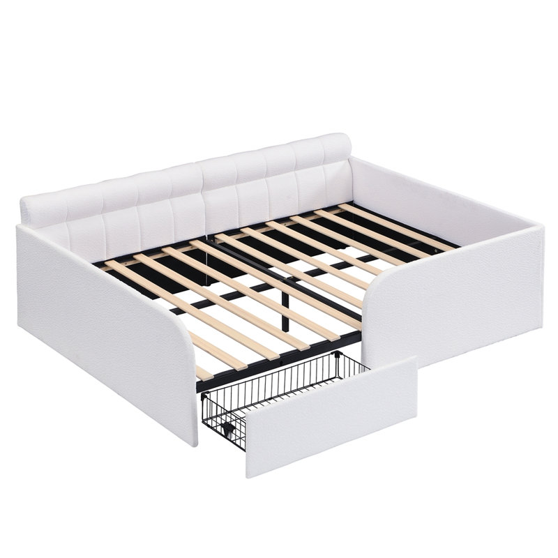 Lit de jour double en tissu avec un tiroir Boucle, White