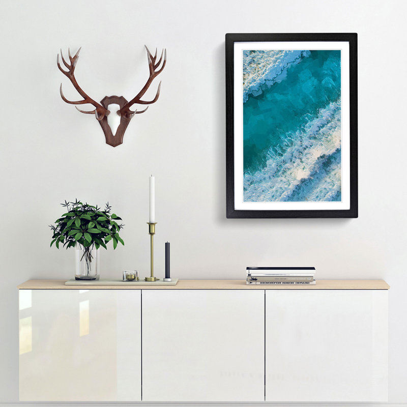 Aerial Beach View of the Maldives in Abstract - Picture Frame Graphic Art Print, Black Framed, 48cm H x 36cm W x 2cm D