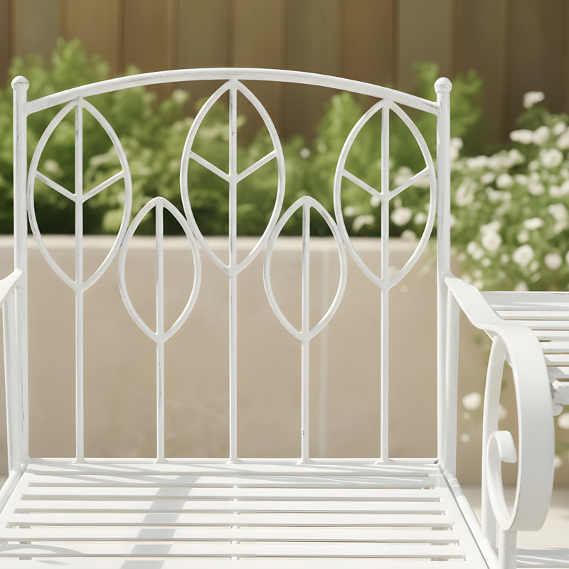 Wrought Iron Outdoor Bench, White
