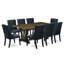 Ensemble de salle à manger 9 pièces - 8 chaises de cuisine en tissu de lin noir capitonnées avec des têtes de clous et une table de salle à manger Jacobean patinée - Finition noire brossée-955809330