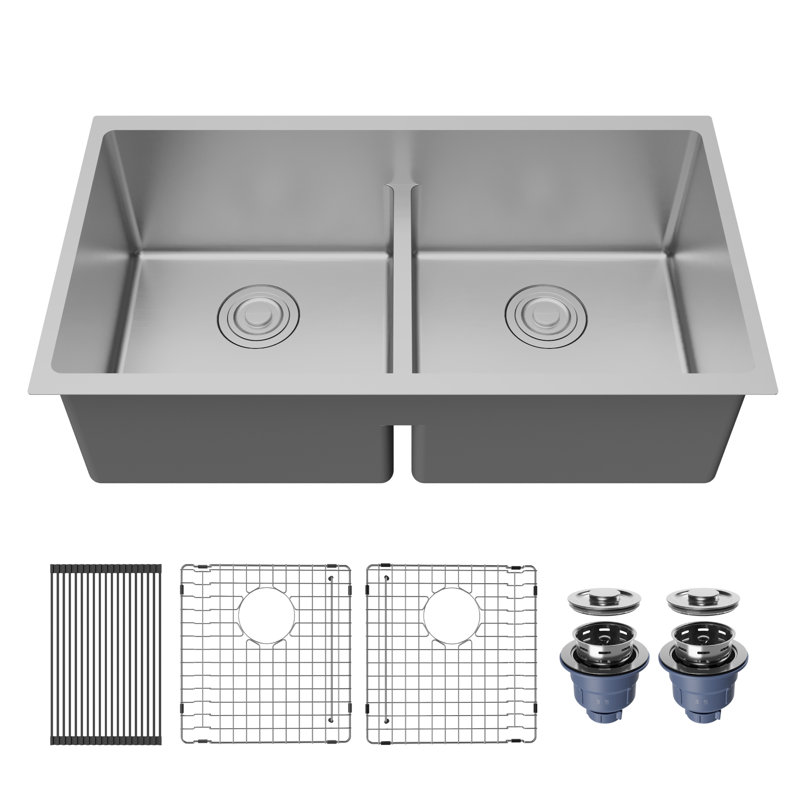 Karran Fusion Undermount 33-in x 18-1/4-in Stainless Steel Double Equal Bowl Kitchen Sink