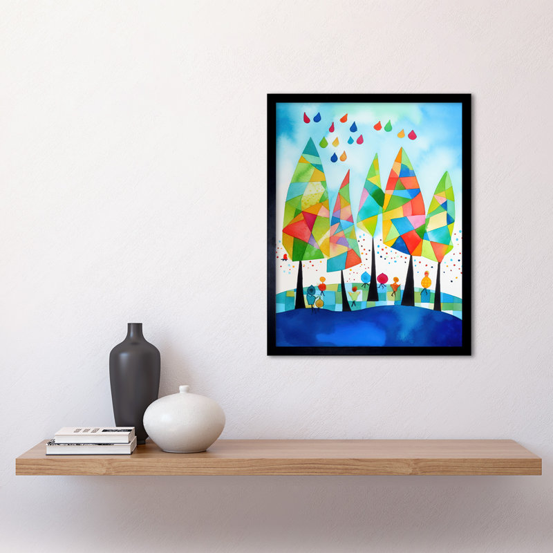 Abstract Autumn Trees Folk Art Art Print Framed Poster Wall Decor 12x16 inch