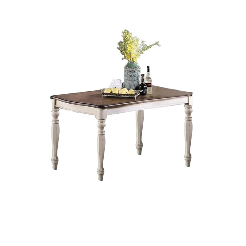 Table de salle à manger rectangulaire moderne en bois massif et chêne blanc antique - 6 places, Brun / Blanc