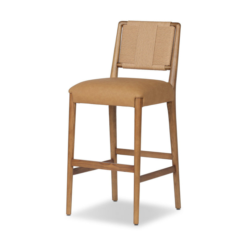 Tabouret Rothala, Tabouret de comptoir (hauteur de siège de 27 po), Brun clair cendré, Chameau Maestro / cuir véritable