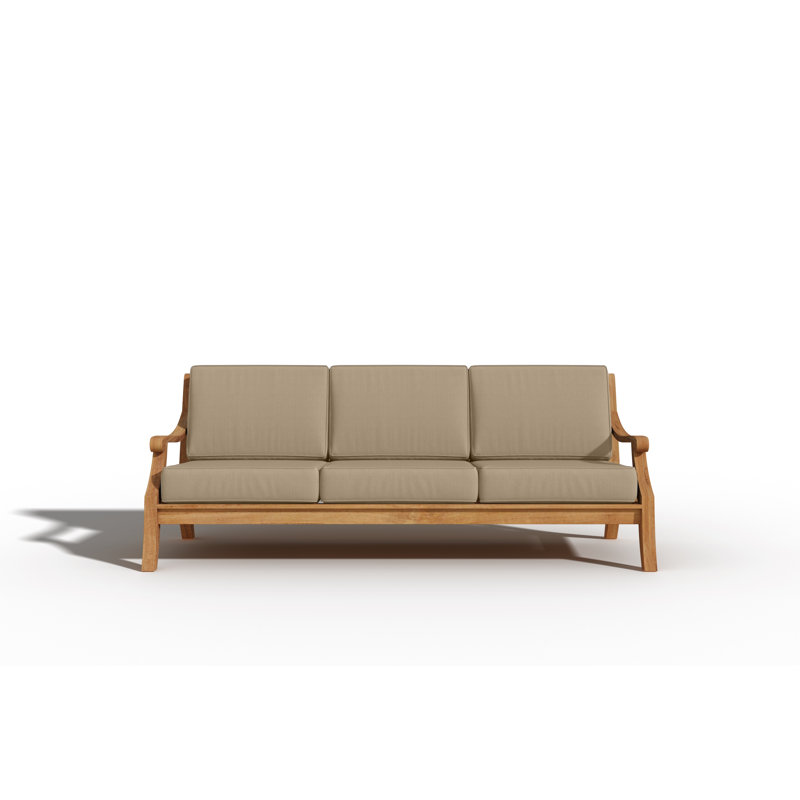 Canapé d'extérieur Odyn en teck pour 3 personnes avec coussin Sunbrella beige Odyn, Brun clair