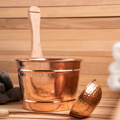 Ensemble de seau et cuillère à sauna en cuivre martelé ALFIQ, 3,5 L