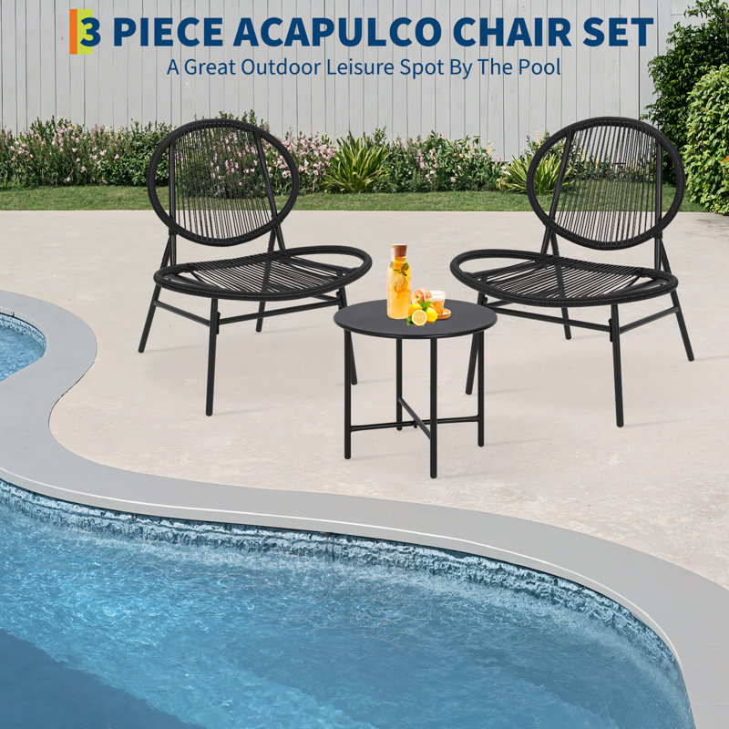Ensemble bistro moderne en rotin 3 pièces avec 2 chaises et une petite table Acapulco