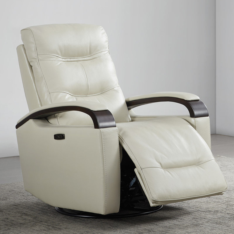 Elvina Genuine Leather Swivel Power Recliner, Light Gray Genuine Leather