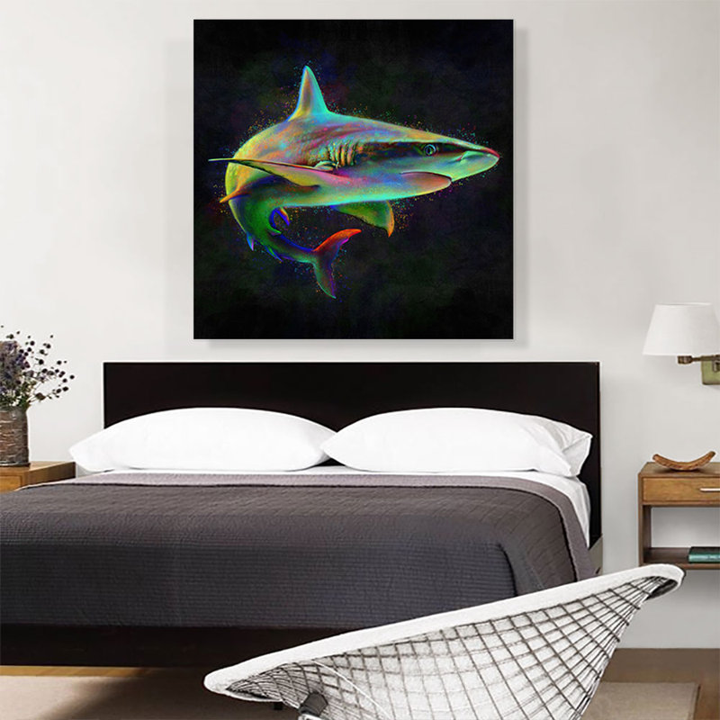 " Shark Fish Shortfin Mako Tiger Ocean Sea ", 36" H x 36" W x 0.75" D