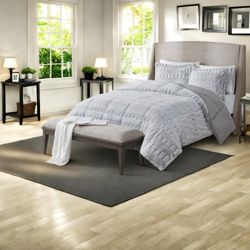 Ensembles de literie luxueux en fausse fourrure grise, édredon en polyester de style moderne pour la maison