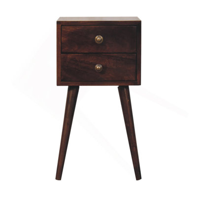 Solid Wood Mini California Walnut Bedside, 2-Drawers, Nordic Legs, Dark Brown