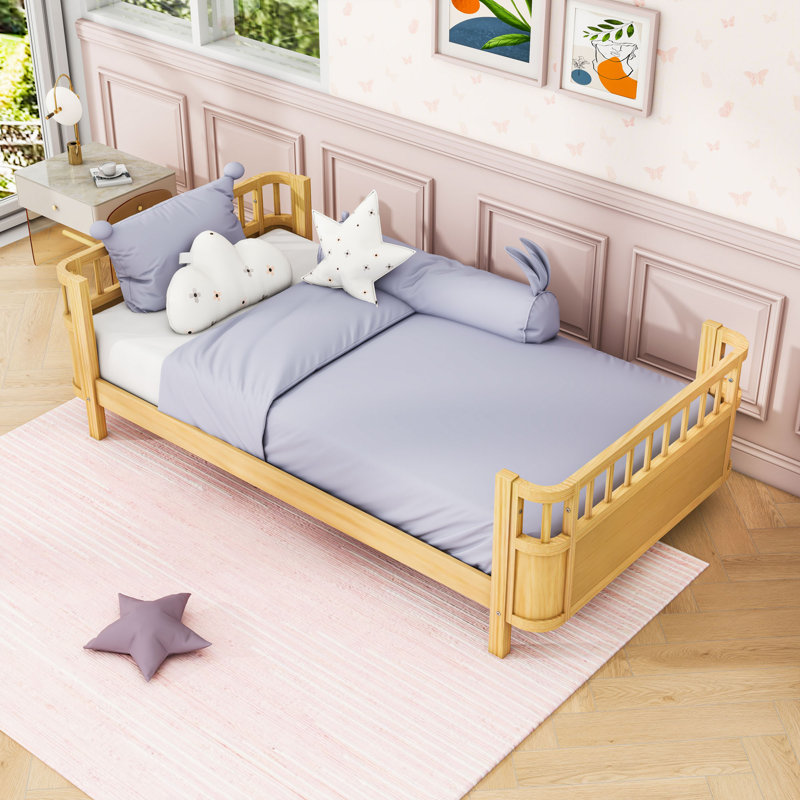 Wood Platform Bed with Rails, Natural, Twin