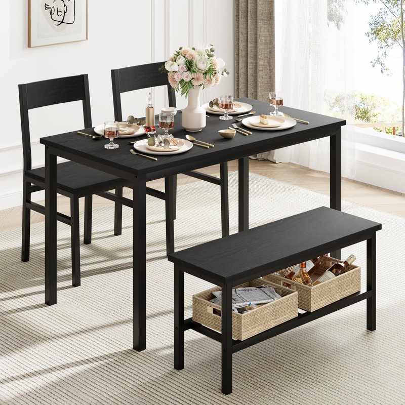 Dining Table Set For 4, Modern Kitchen Table With Chairs And Bench, Black