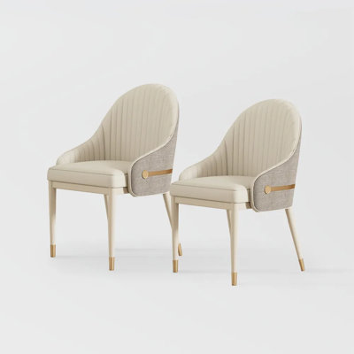 Modern Luxury Upholstered Dining Chairs Set Of 2，Leather Armchairs, Beige & Golden by Musem