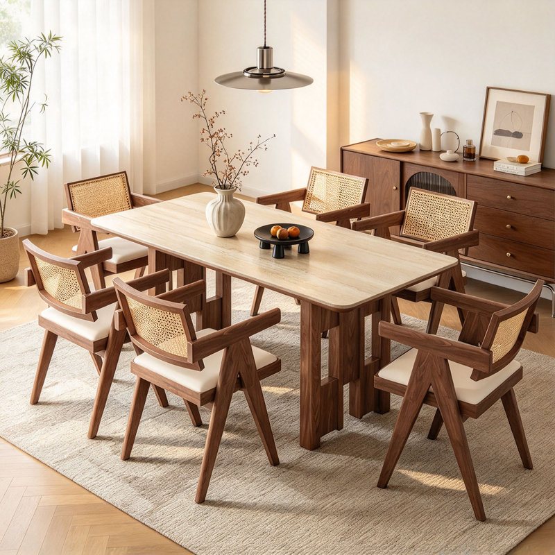 Table American Mid-Century en pierre frittée, 29.5" H x 70.9" W x 35.4" D, 7