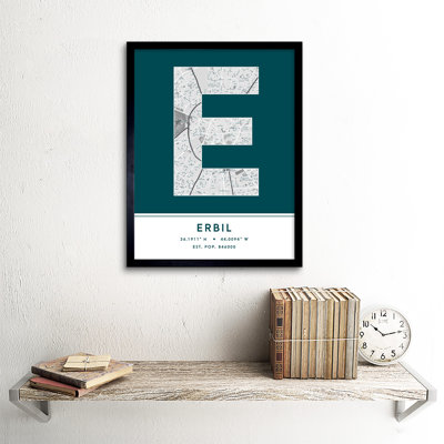 Erbil City Map Erbil Teal - Single Picture Frame Typography
