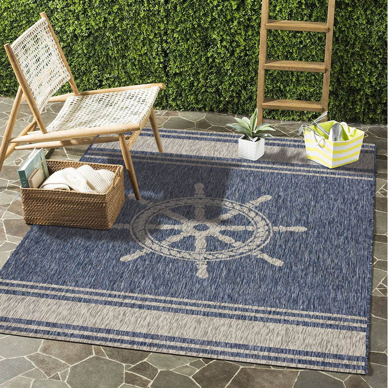 Tapis intérieur / extérieur à tissage plat Weese Nautical Zero-Pile, Rectangulaire 3 pi x 5 pi
