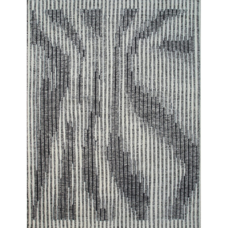 Tapis gris classique en laine noué à la main Mira, 4 pi 0 po x 6 pi 0 po