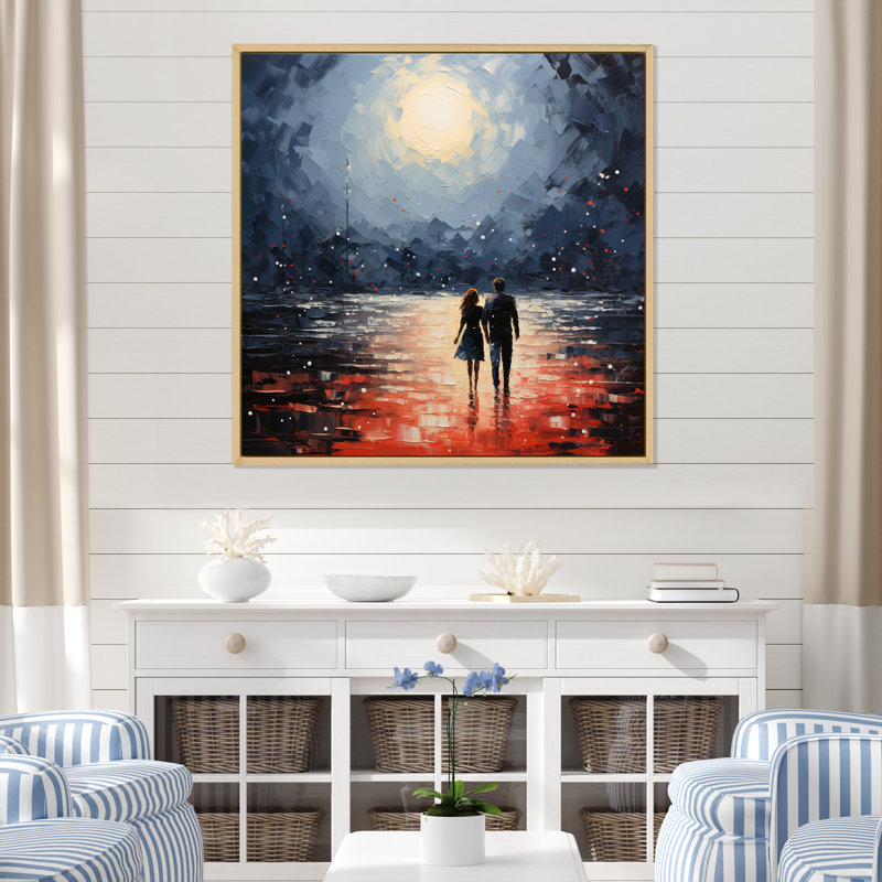 Plage, bord de mer, romantisme, pointillisme, Cadre naturel flottant, H 36 po x l 36 po x P 1,5 po