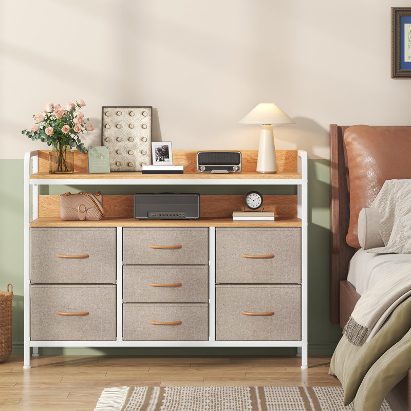 Metal 30cm W 7 - Drawer Chest of Drawers, Beige