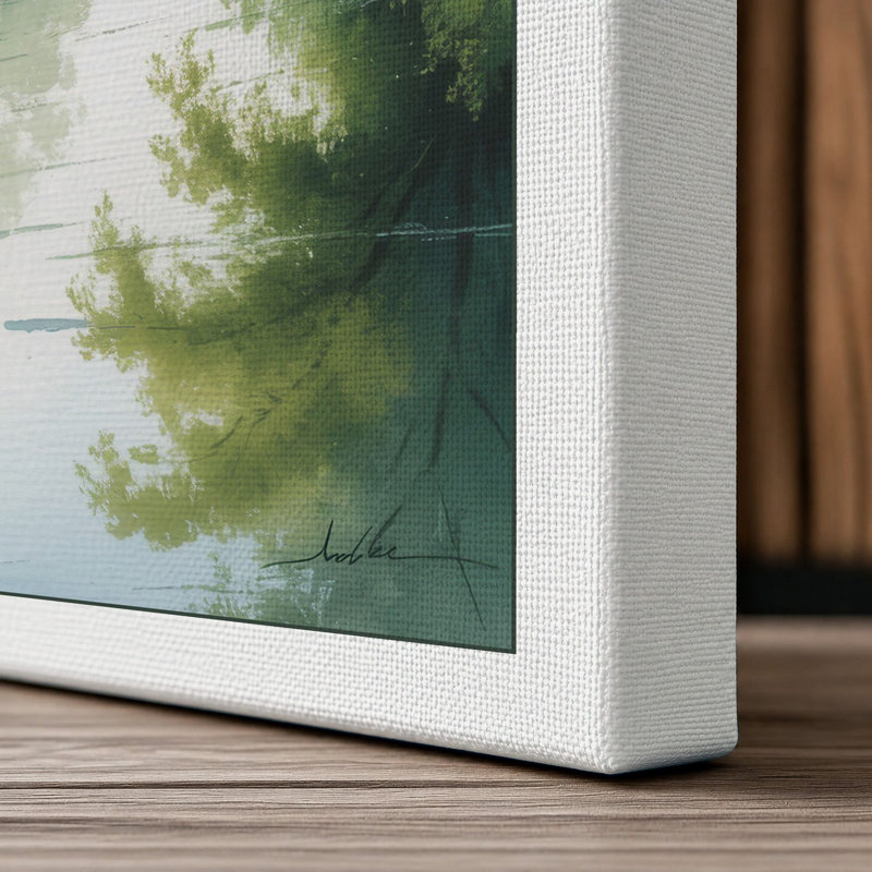 Quiet River Reflection Scandinavian 1 Piece Wrapped Canvas Wall Art, 18x12 - 45.7 x 30.5 cm, White Border