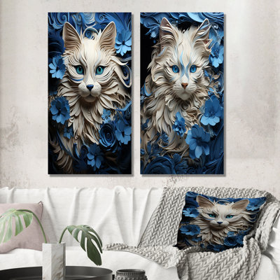 Ensemble de 2 impressions sur toile blanches et bleues