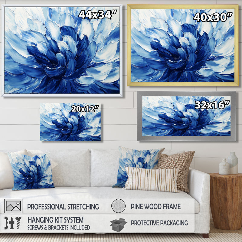 Velours bleu fleurs de cactus III - impression de cactus floral, Reproduction encadrée d'une seule photo sans pass, Blanc