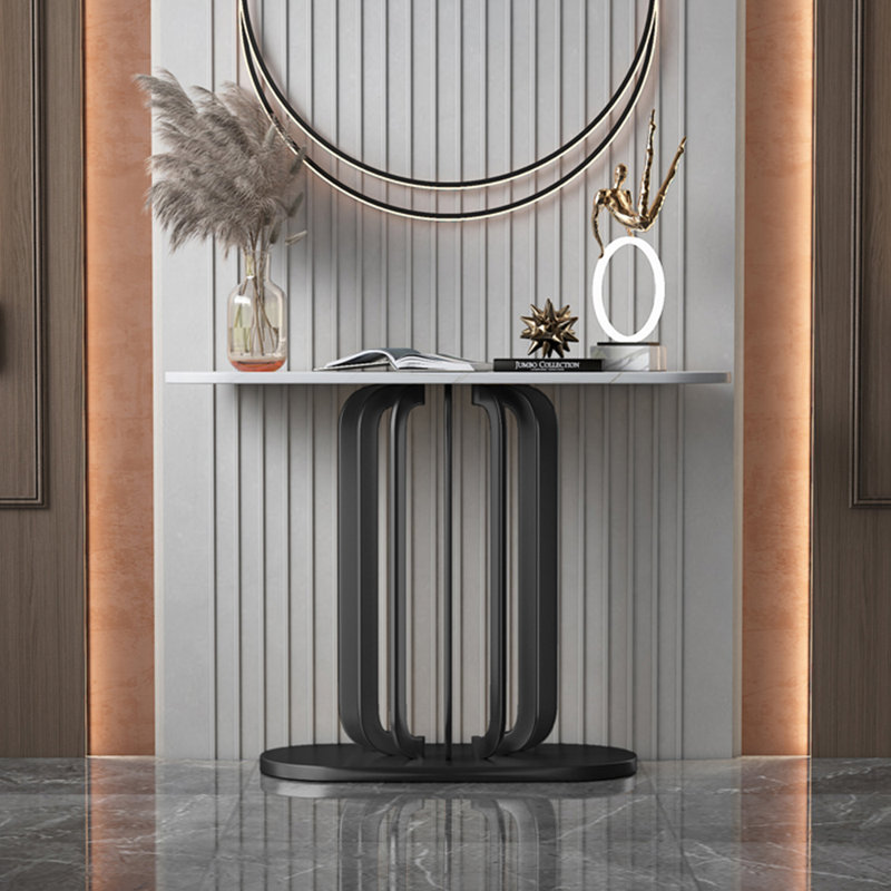 Console ovale luxueuse de style italien, H 33,5 po x l 47,2 po x P 13,8 po, Blanc, Noir