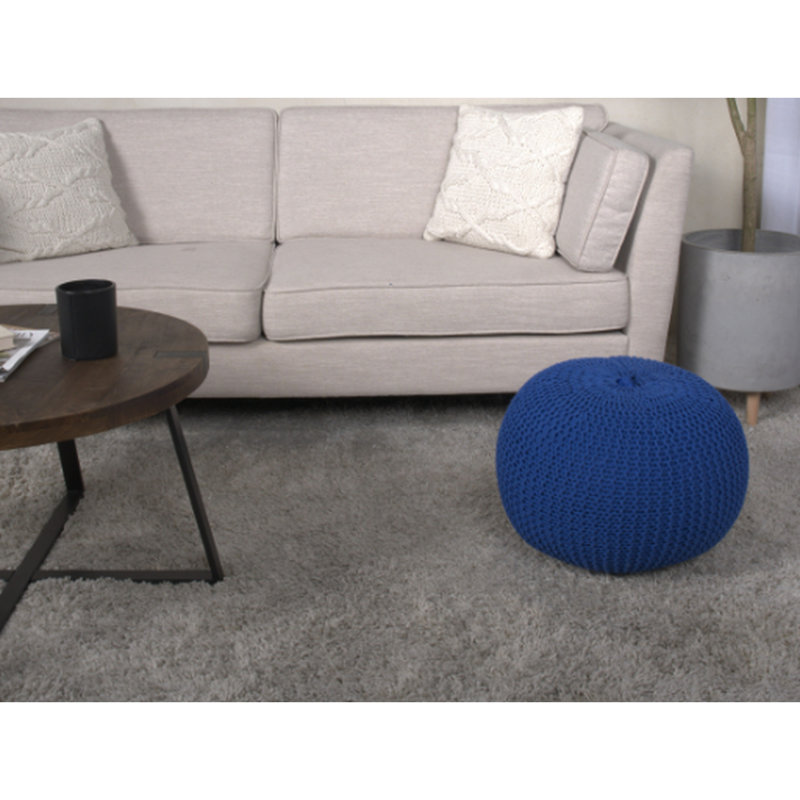 Pouf tricoté en bleu marine et coussin de sol, capacité de poids de 200 lb, pièce décorative en coton ou à utiliser, accessoire