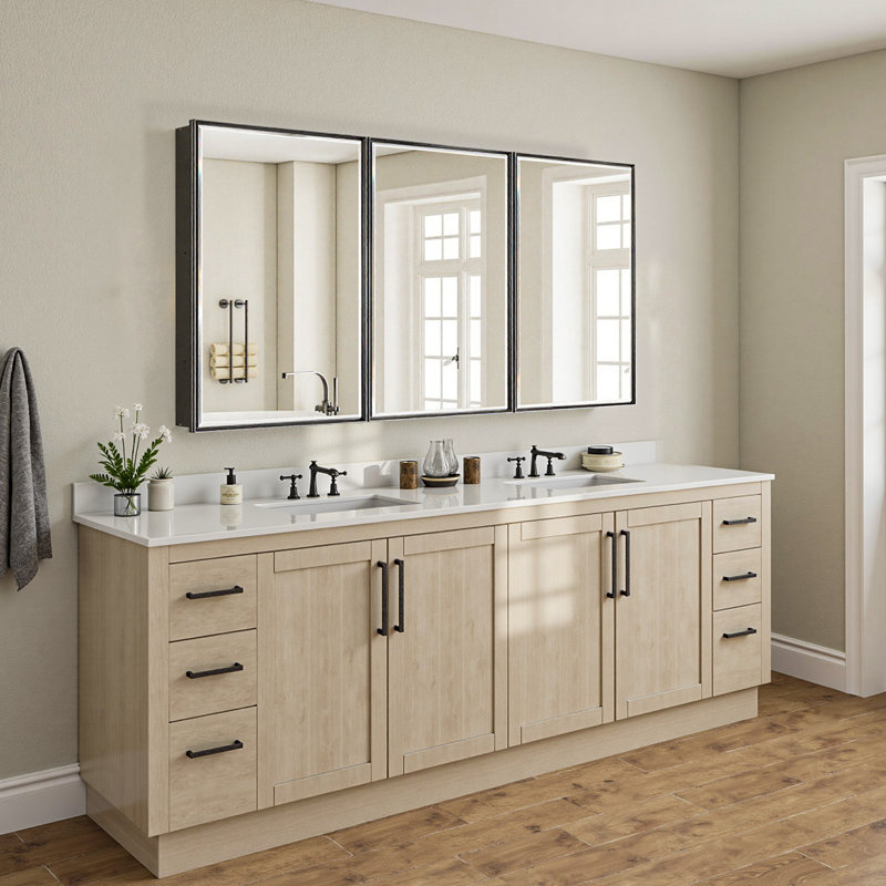 Belwood Recessed or Surface Framed Medicine Cabinet with Beveled Mirror Door & Adjustable Glass Shelves, Matte Black