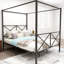 Structure de lit plateforme en métal pour grand lit, caractéristique de style européen, et noir, s'adapte à tous les grands lits standards, structure de grand lit à baldaquin facile à installer, fabrication, 12,4 po sous le rangement, matelas facile