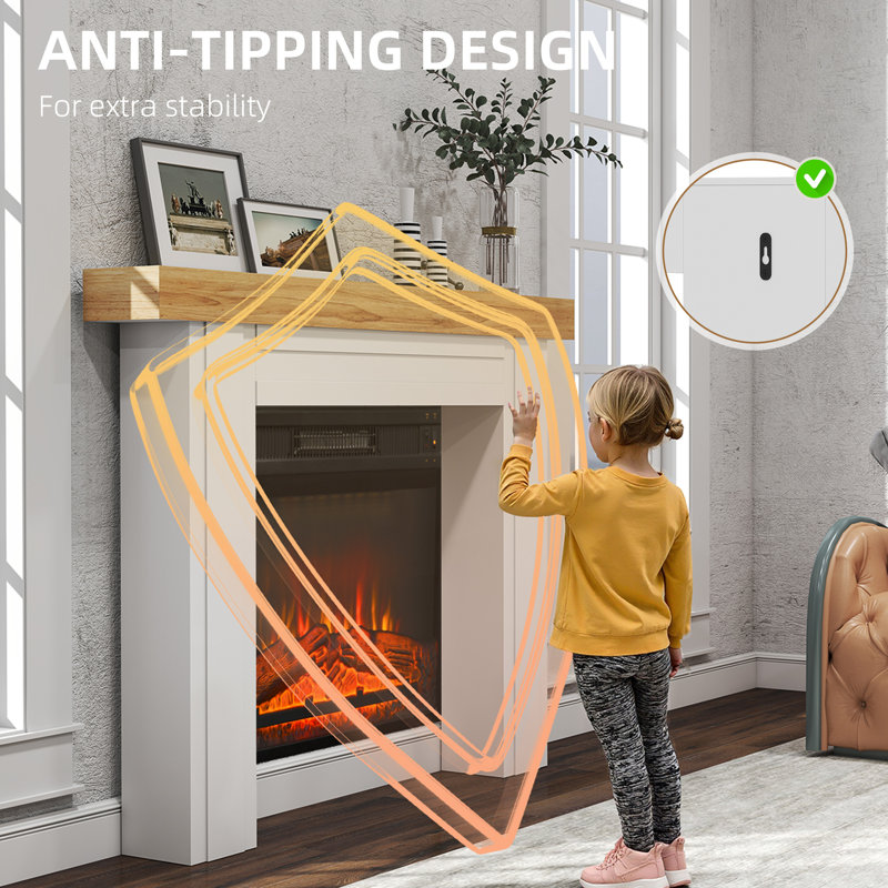 Modern Fireplace Mantel, Freestanding Fireplace Surround with Leg for Electric Fireplaces, 51.2" W x 40.6" H, Natural Wood