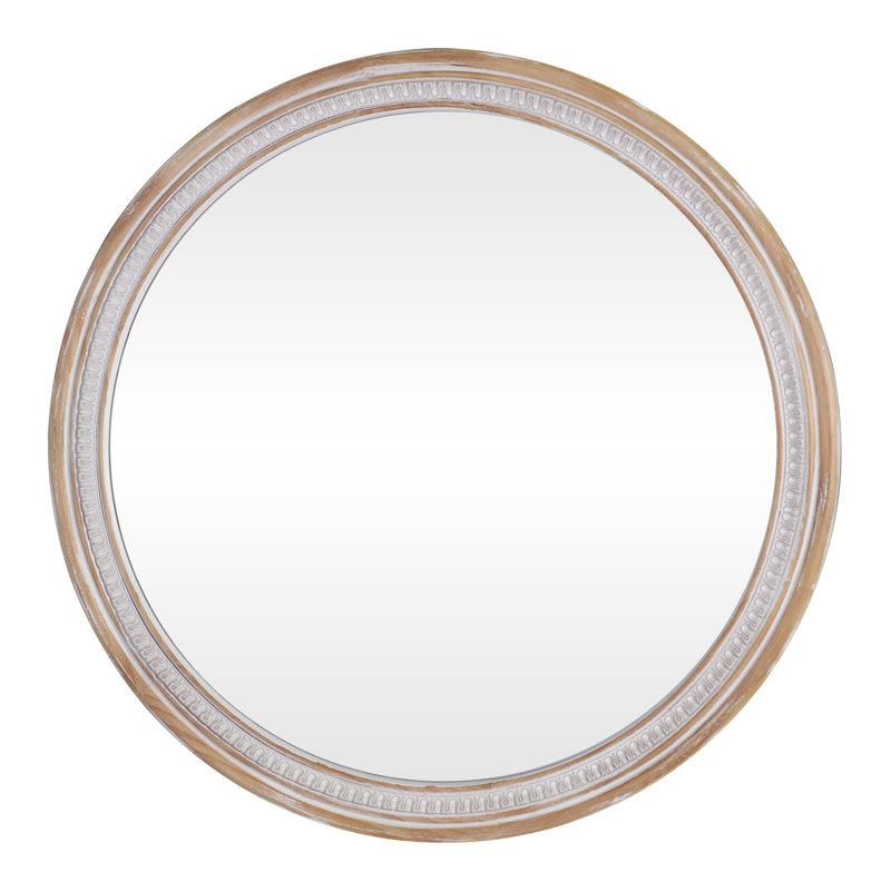 Miroir mural rond 30 po en bois massif blanc antique et rustique Boho pour meuble-lavabo, salon et entrée