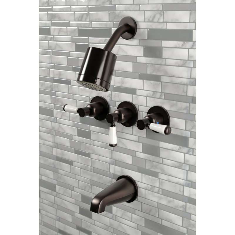 Kingston Brass Paris Triple-Handle Tub and Shower Faucet, Oil Rubbed Bronze