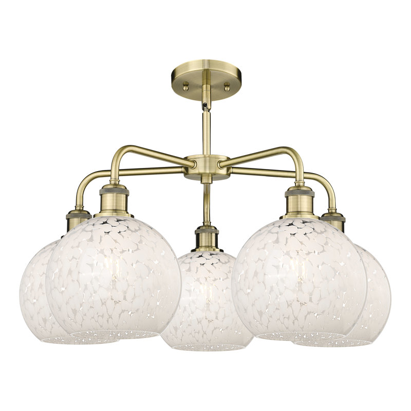 Lustre suspendu 5 lumières Ballston White Mouchette, H 15,5 po x l 26 po x P 26 po, Laiton antique