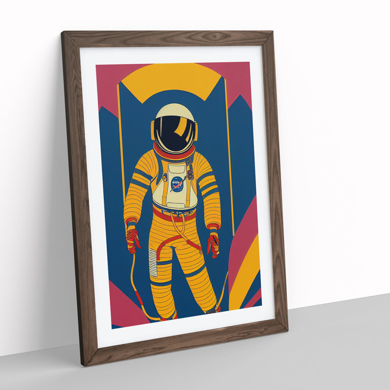 Astronaut Pop Art No.3 - Single Picture Frame Print, 46cm H x 34cm W x 2cm D, Walnut Framed