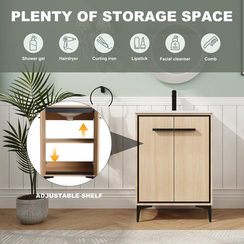 Armoire de salle de bain 24 "avec lavabo, base de meuble-lavabo, 24"