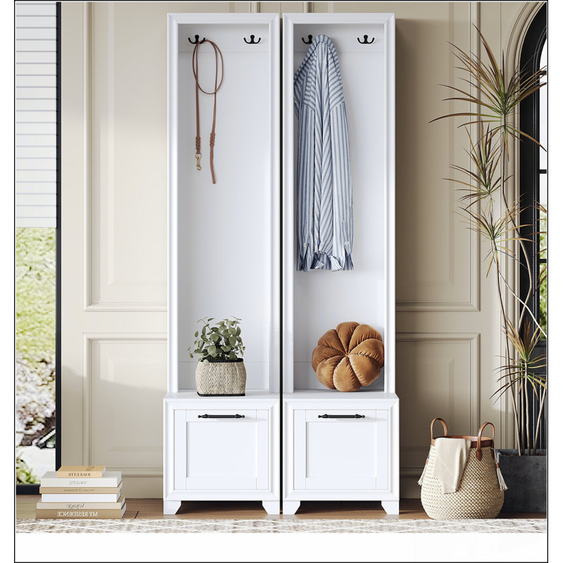Elegant Free Standing Hall Tree Set of 2, Multifunctional 3-IN-1 Entryway Coat Rack with  Retro Handles, Seating Bench with Storage Drawers for Hallway, Living Room, , 31.4"W*70.8"H