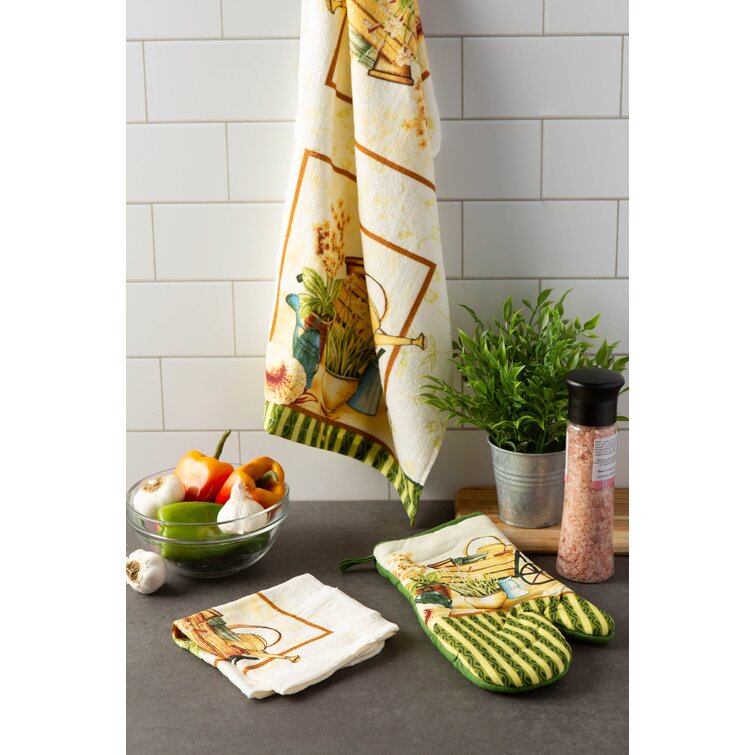 Design Imports Floral 100% Cotton Potholder & Oven Mitt Set