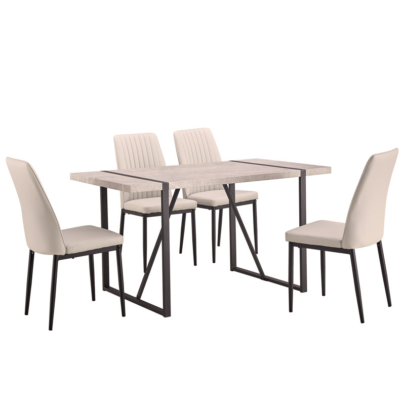 Ensemble de 5 chaises de table de salle à manger, ensemble de table de salle à manger rectangulaire pour 4 personnes, table de salle à manger moderne et chaises en similicuir