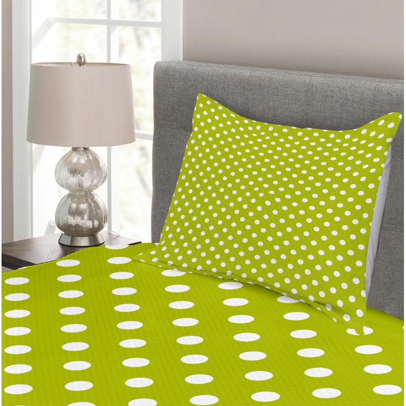 Olive Green and White Polka Dot Twin Bedspread Set