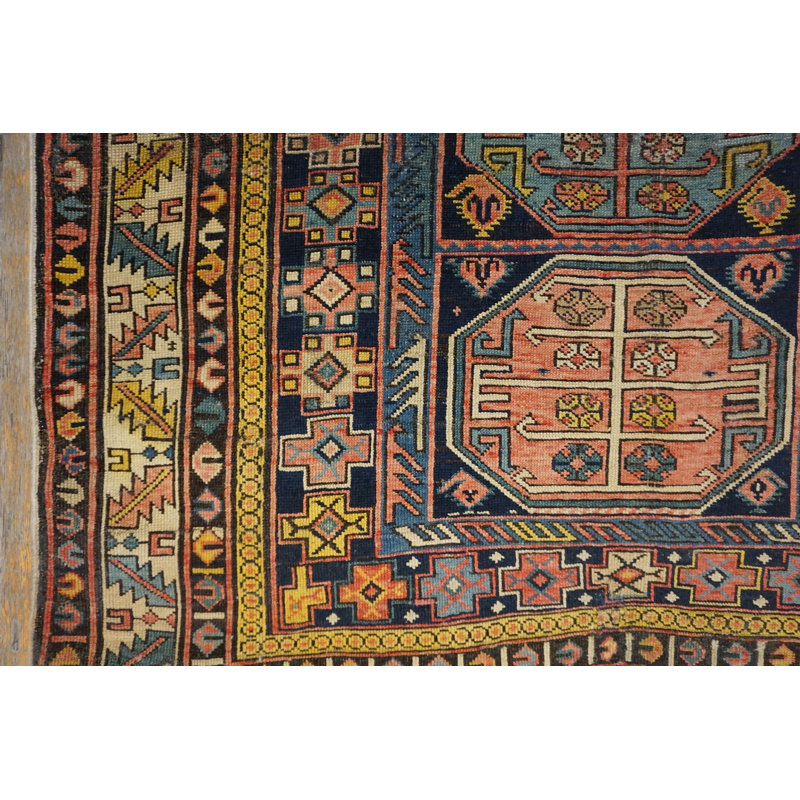 Early 20th Century Antique Blue Tribal Geometric Small Size Square Shape Caucasian Shirvan Rug