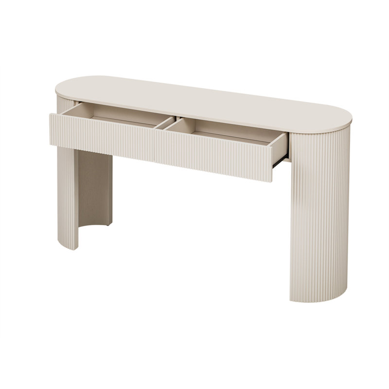 Table d'entrée avec design cannelé, console moderne avec rangement, plateau ovale et 2 tiroirs pour l'entrée et le salon