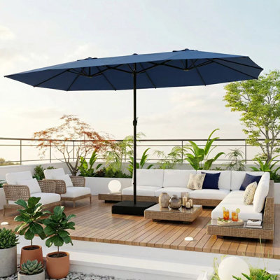 180" W Double-Sided Patio Umbrella with Stand 