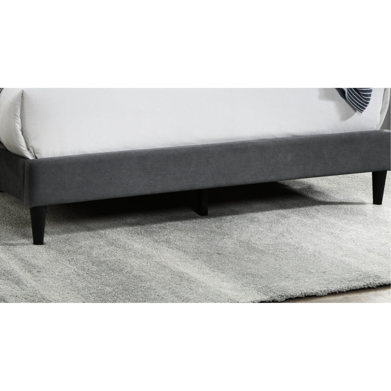 Très grand lit à la mode gris avec tête de lit rectangulaire en lin brossé et structure de lit rembourrée et stable, Gris