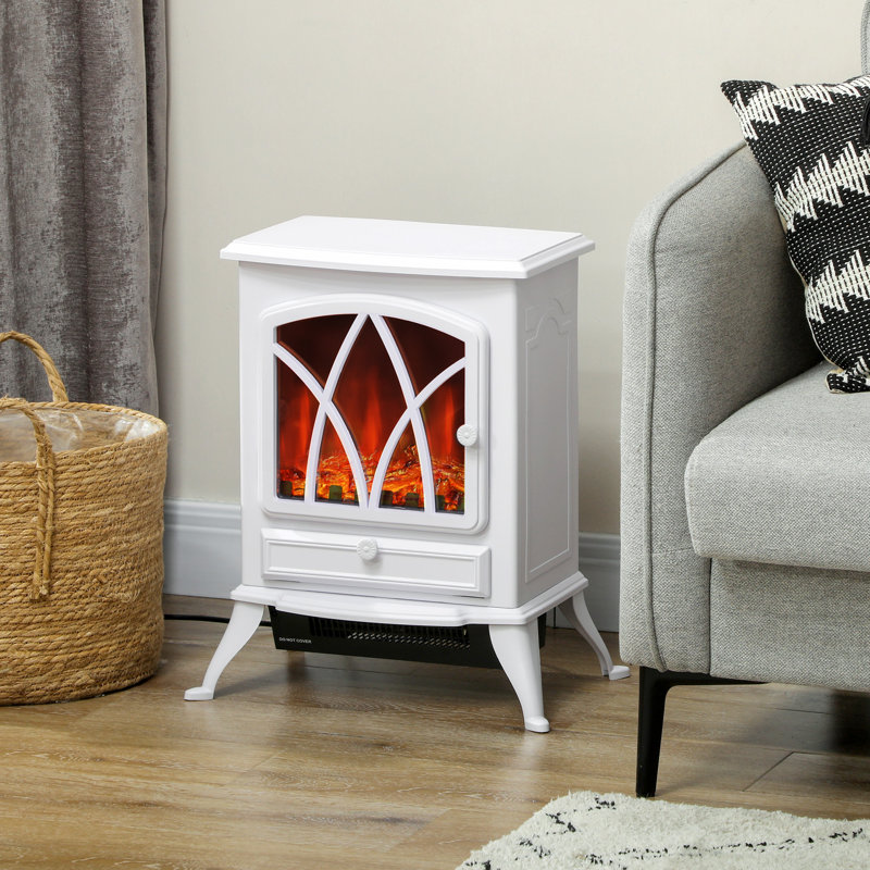 Baty Freestanding Fireplace Flame Effect Electric Heater Log Burning White
