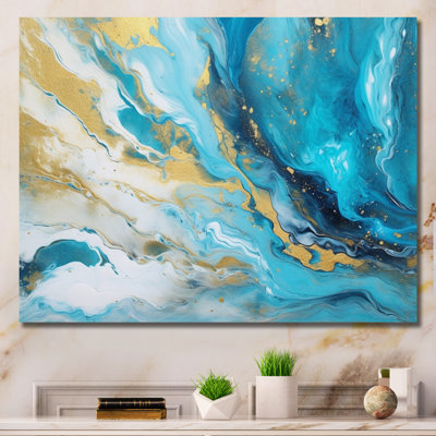 Impression sur toile turquoise et or infusé III