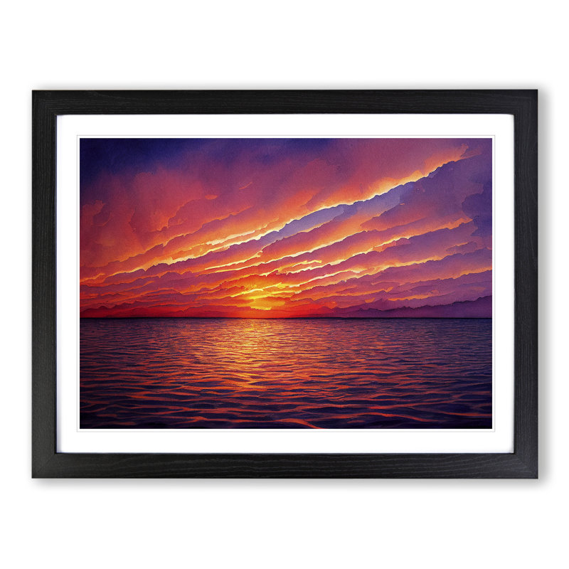 XH1022-370X Admirable Sunset Seascape - Single Picture Frame Print, 46cm H x 64cm W x 2cm D, Black