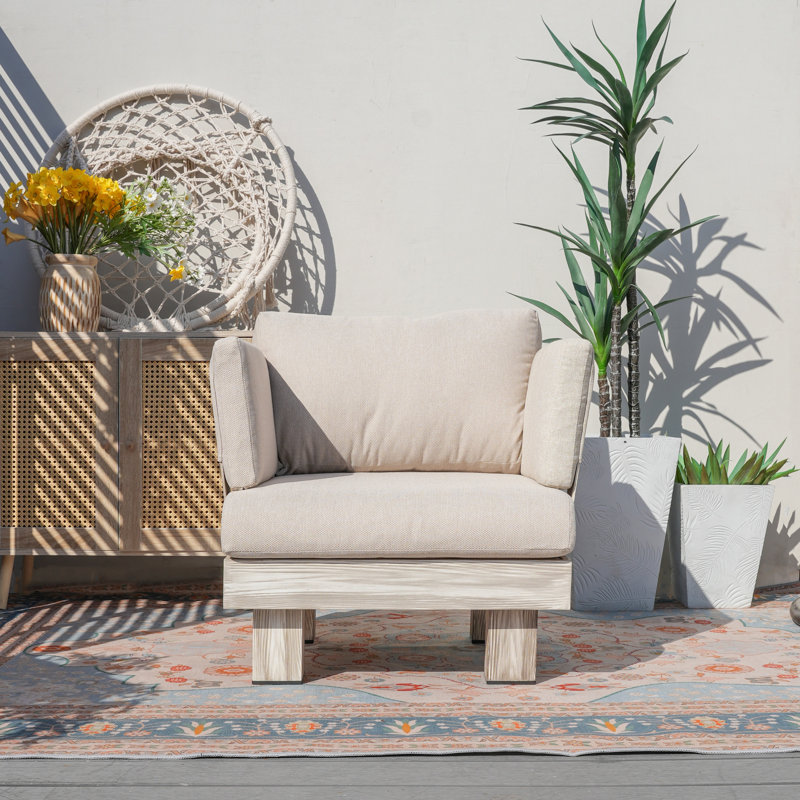 Choi W27.1"*d28.9"*h25.7" Outdoor Patio Deep Seating Aluminum Wood Grain Lounge Chair With Beige Cushions