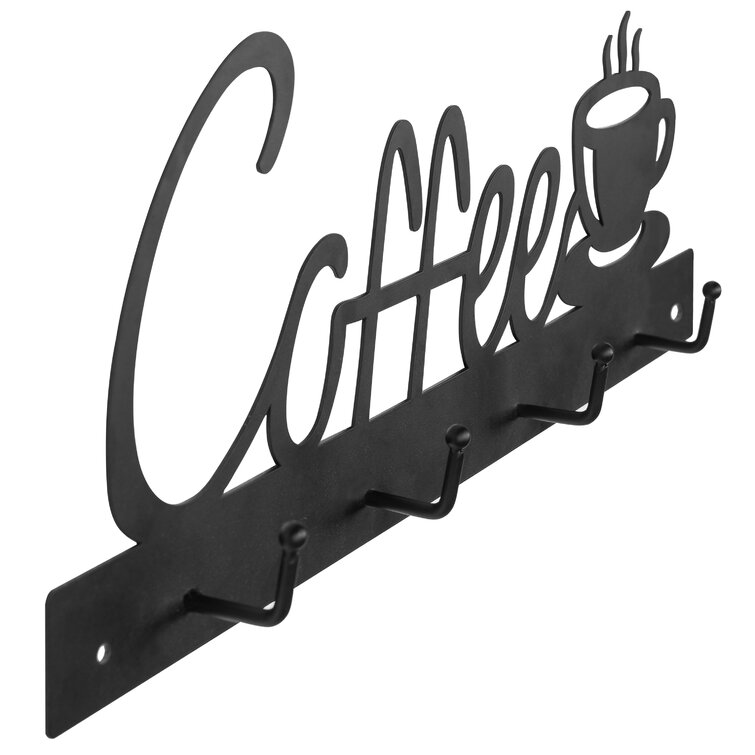 Black Unique S Curve Design Coffee Cup Rack Wall Hanging Holder - Set of 4
